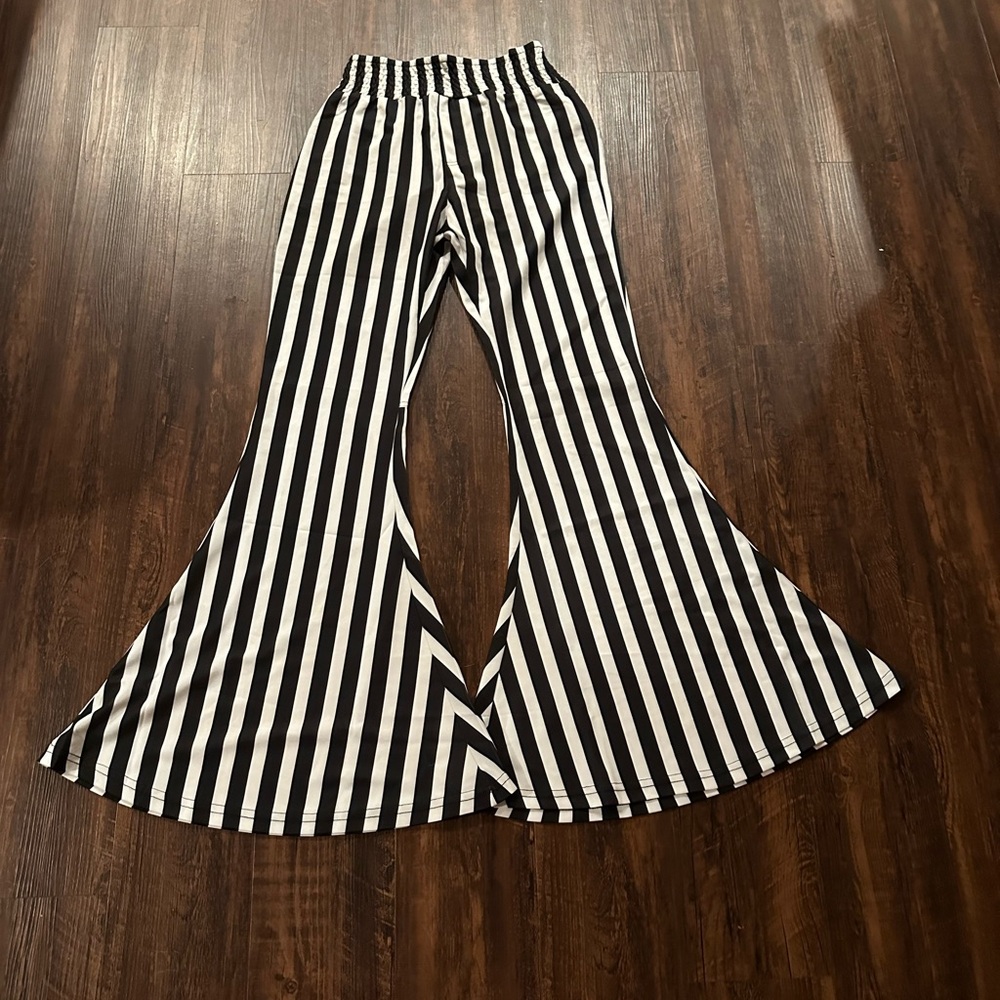 Black and White Striped Flare Pants